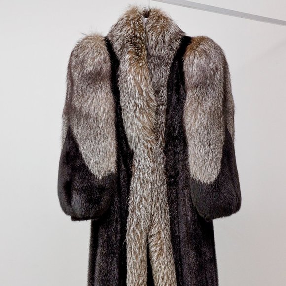 Two-Tone Full Length Mink and Fox Fur Coat - Picture 1 of 5